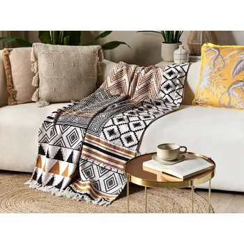 deka Přikrývka vícebarevná bavlněná 130 x 180 cm geometrický vzor přírodní design boho ložnice obývák Beliani