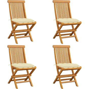 vidaXL Zahradní židle s mi poduškami 4 ks masivní teak [3062585] Barva: krémová