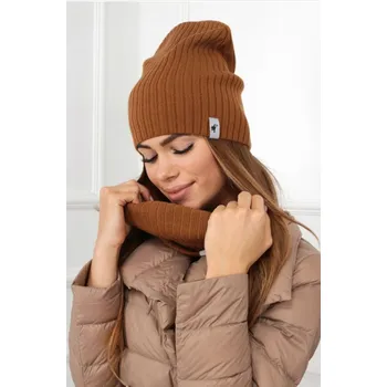 Čepice Fashionweek Dámská Souprava teplý pohodlný dámský set dámská čepice a šála cashmere touch S2204 Barva: Mocca, Velikost: Universal