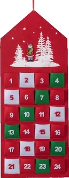 Vánoční dekorace Adventní kalendář domeček červený filcový k zavěšení 32 x 78,5 cm