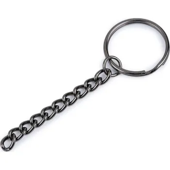 Kroužek na klíče O25 mm s řetízkem, 730921, černý nikl