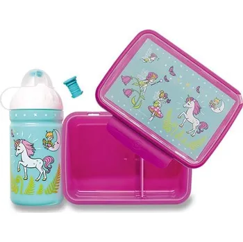 Svačinový box Set Zdravá lahev 0,5 l a Zdravá sváča Barva: Jednorožec a víly