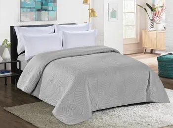 Přehoz na lůžko Textilomanie Leaves přehoz na postel světle šedý 200 x 220 cm