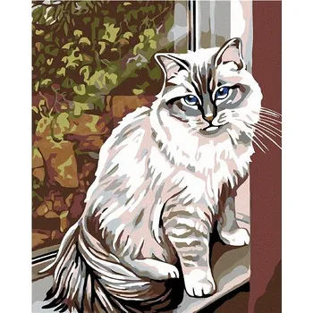 Diamantové malování Diamondi 602163A Bílá kočka v okně