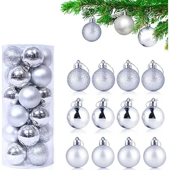 Vánoční dekorace Vánoční ozdoby - 34 ks - stříbrné