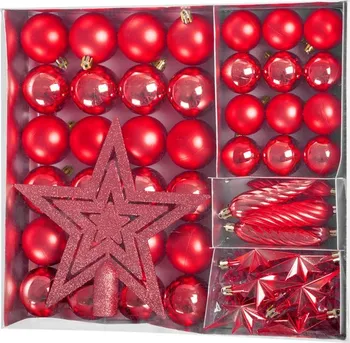 Vánoční ozdoba MagicHome Sada vánočních ozdob hvězda, koule, girlanda, šiška 50 ks červená