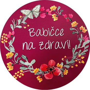 samolepka MojeParty Samolepka "Babičce na zdraví" purple - květinový vzor 10 cm