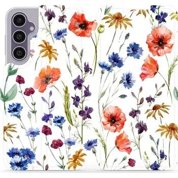 Pouzdro na mobilní telefon Flipové pouzdro Mobiwear - Samsung Galaxy S23 FE - MP04S Luční kvítí (Knížkové flip pouzdro, obal, kryt na mobil Samsung Galaxy S23 FE - MP04S Luční kvítí, materiál Umělá kůže + TPU - ochrana 360°, stojánek, silikonová vanička, magnetické zavírání)