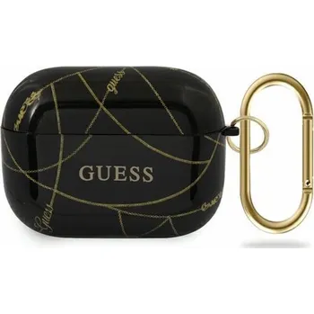 Pouzdro na mobilní telefon Guess Guess GUACAPTPUCHBK kryt AirPods Pro black/black Gold Chain Collection