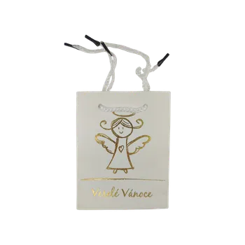 Dárková taška Dárková papírová taška, bílá/zlátá, VESELÉ VÁNOCE, 14,5x11,4x6,5 cm, 1ks