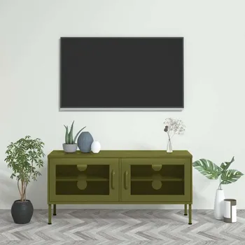 Obývací pokoj vidaXL TV skříňka 105 x 35 x 50 cm ocel [336238] Barva: Olivově zelená