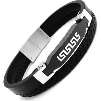 Náramek Steel Jewelry pánský černý kožený Náramek s kombinací chirurgické oceli NR231030 dárkové balení zdarma