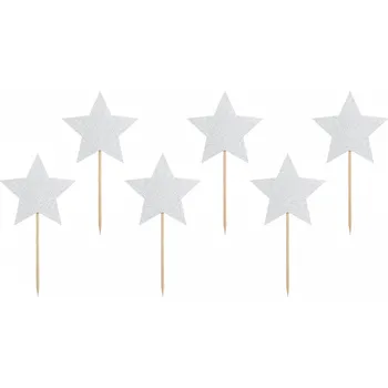 PARTYDECO Zapichovátka do cupcaku - Stříbrné hvězdy 6 ks