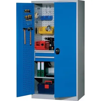 Skříňka na nářadí Kovová dílenská skříň se 2 zásuvkami, 195 x 95 x 60 cm, šedá/modrá