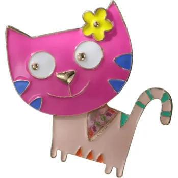 Brož Amparo Miranda® Brož Kočička s kytičkou BM554 hnědá, Barva Růžová