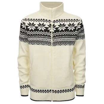 Pánský svetr Pulovr Cardigan Norweger bílý M [48/50]