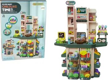 Hra na obchod LEAN Toys Dětský supermarket a kuchyňka 71 dílků zelený