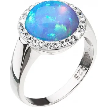 Prsten Stříbrný prsten se syntetickým opálem a krystaly Preciosa světle modrý 35060.1 velikost 54