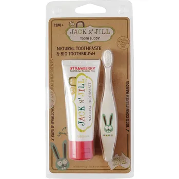 zubní pasta Jack n' Jill Bio SET pasta jahoda + kartáček zajíček