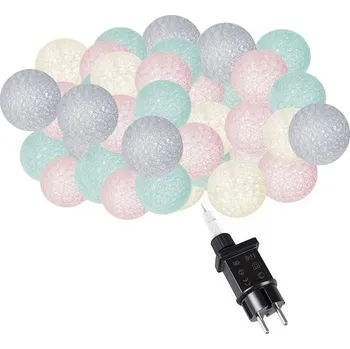 Springos bavlněné koule 20LED růžové šedé krémové tyrkysové