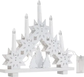 Vánoční svícen Tutumi 371720 dřevěný svícen bílý 5 LED 28 cm