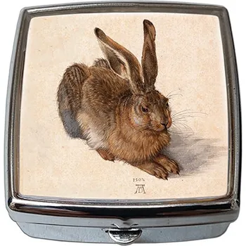 Kosmetické zrcátko Plumeria Plu - Krabička na tablety lékovka-pilulník se zrcátkem Albrecht DOrer, A Young Hare - 54x58x18 mm