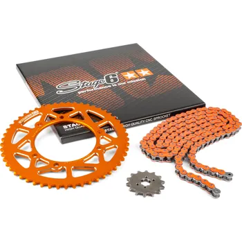 Řetězová sada 13x53 - 420 Stage6 alu CNC oranžová Derbi Senda X-treme