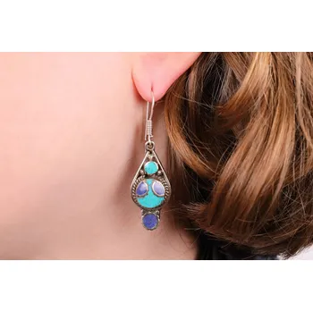 Naušnice Tibetské Tyrkys a lapis lazuli