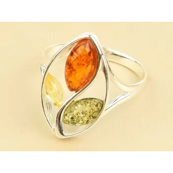Prsten Dámský stříbrný prsten s jantary mix Ag 925/1000