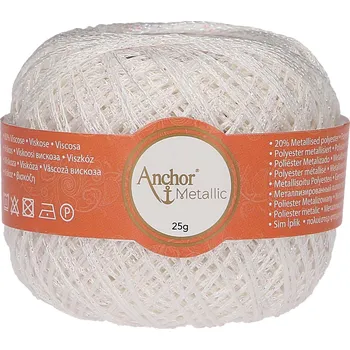 Příze Anchor Artiste Metallic 304 Bílá (Háčkovací lurexová příze Anchor Artiste Metallic Bílá)