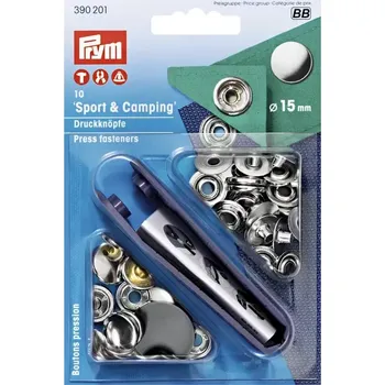 Stiskací knoflíky Sport CAMPING 15 mm stříbrná Prym (E) (Šicí potřeby)