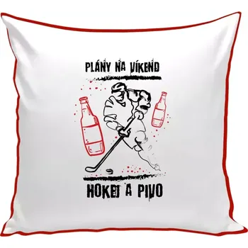 Polštář Polštář barevný 32x32 cm Plány na víkend - hokej a pivo