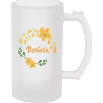 Sklenice Půllitr skleněný matný Nevěsta - žluté květiny