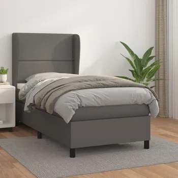 Postel vidaXL Box spring postel s matrací 90x190 cm umělá kůže [3128948] Barva: Šedá