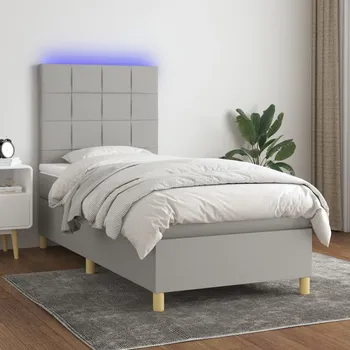 Postel vidaXL Box spring postel s matrací a LED 90x200 cm textil [3135409] Barva: světle šedá