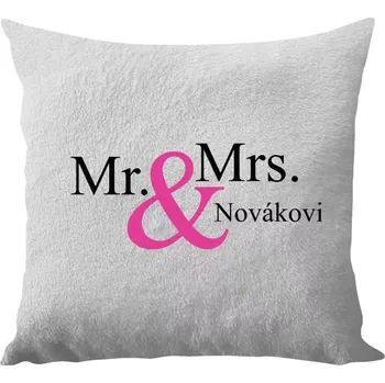 Polštář Polštář bílý 40x40 cm - dlouhý chlup Mr. & Mrs. s vlastním příjmením
