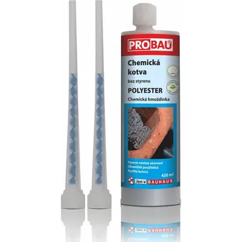 Průmyslové lepidlo PROBAU Chemická kotva polyester, 420 ml, 2× mixážní tryska, bez styrenu 53118