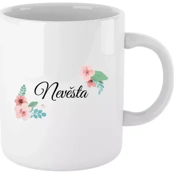 Hrnek 330 ml - bílý Nevěsta - růžovomodré květiny