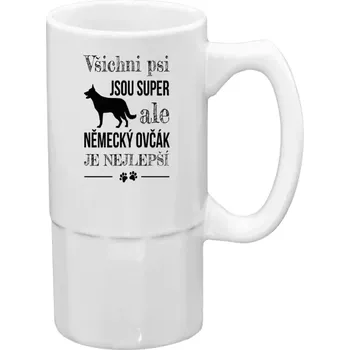 Sklenice Půllitr bílý vysoký Německý ovčák je nejlepší