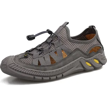 Pánské mokasíny Letní trekové boty pánské pohodlné loafers se šnůrkou Barva: Šedá, Velikost: 39