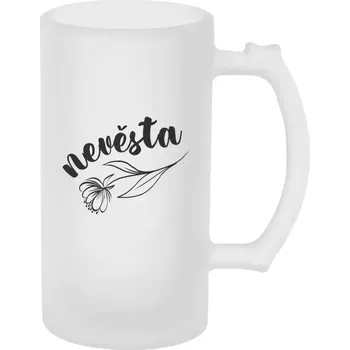 Sklenice Půllitr skleněný matný Nevěsta - s květinou