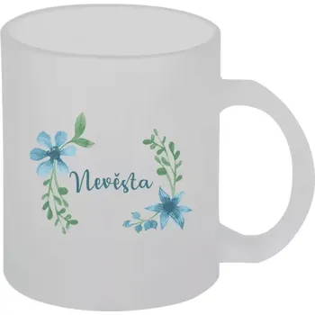Hrnek 330 ml - skleněný matný Nevěsta - modré květiny