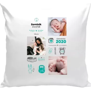 Polštář Polštář bílý 40x40 cm Narození kluka