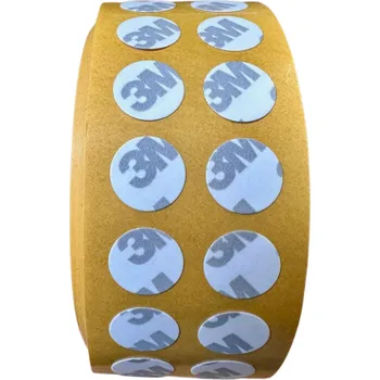 Výstražná páska Výseky z pásky 3M 9080HL průměr 15mm, z netkané textilie skvěle drží na papíru, kartonu, plastových fólií včetně PE, PP a PVC, tloušťka 0,16 mm, transparentní