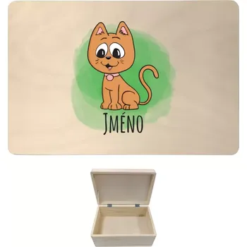 Úložný box Dřevěný box s víkem Kočička