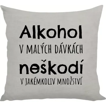 Polštář Polštář lněný 40x40 cm Alkohol v malých dávkách neškodí v jakémkoliv množství