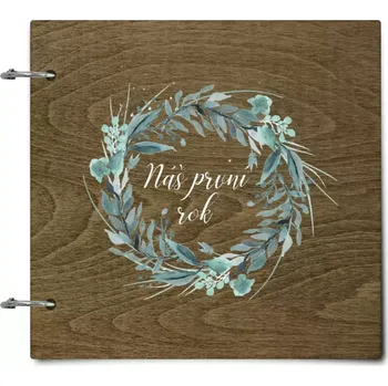 Fotokniha Dřevěné album se sponami Náš první rok - zelený věneček