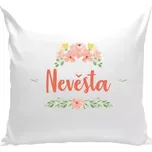 Polštář pro nevěstu - Nevěsta - oranžové květiny - bílá 40 × 40 cm