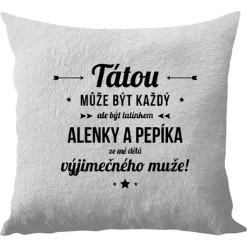 Polštář Polštář bílý 40x40 cm - dlouhý chlup Tátou může být každý se jmény