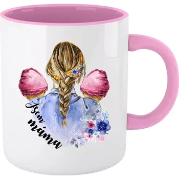 Hrnek pro maminku - Jsem máma - dvě holčičky - růžový vnitřek a ucho 330 ml